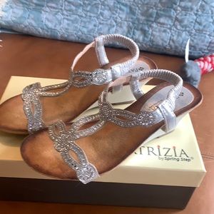 Patrizia by Spring Step silver sparkle studded wedge sandals